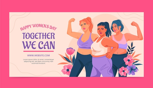 Vector gratuito plantilla de banner horizontal de celebración del día de la mujer plana