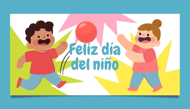 Plantilla de banner horizontal para celebración del día del niño en español