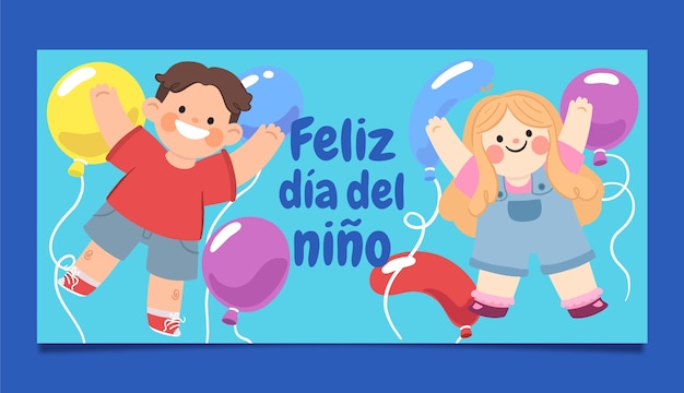 Plantilla de banner horizontal para celebración del día del niño en español