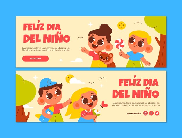 Plantilla de banner horizontal para la celebración del día del niño en español