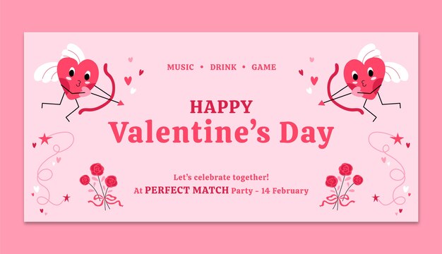 Plantilla de banner horizontal de celebración del día de san valentín
