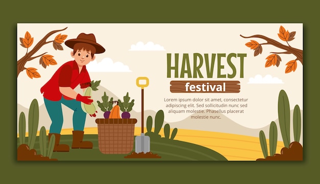 Vector gratuito plantilla de banner horizontal de celebración de festival de cosecha plana