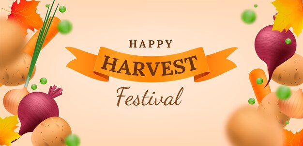 Plantilla de banner horizontal de celebración de festival de cosecha realista