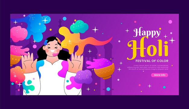 Vector gratuito plantilla de banner horizontal de celebración de festival holi degradado