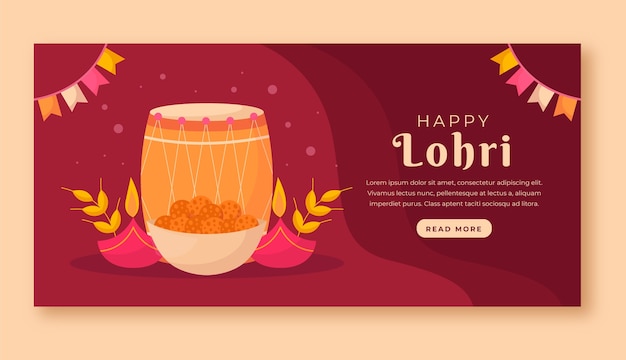 Plantilla de banner horizontal de celebración de festival plano lohri