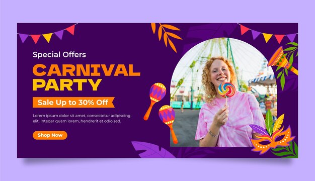 Plantilla de banner horizontal para la celebración de la fiesta de carnaval