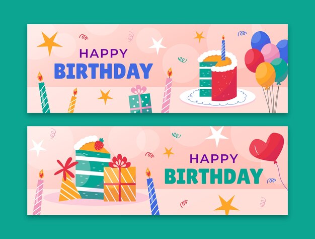 Plantilla de banner horizontal para celebración de fiesta de cumpleaños