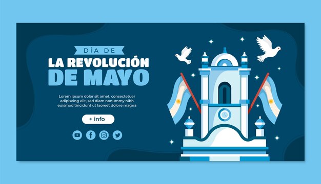 Plantilla de banner horizontal de celebración plana 25 de mayo
