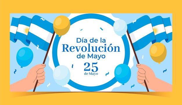 Plantilla de banner horizontal de celebración plana 25 de mayo