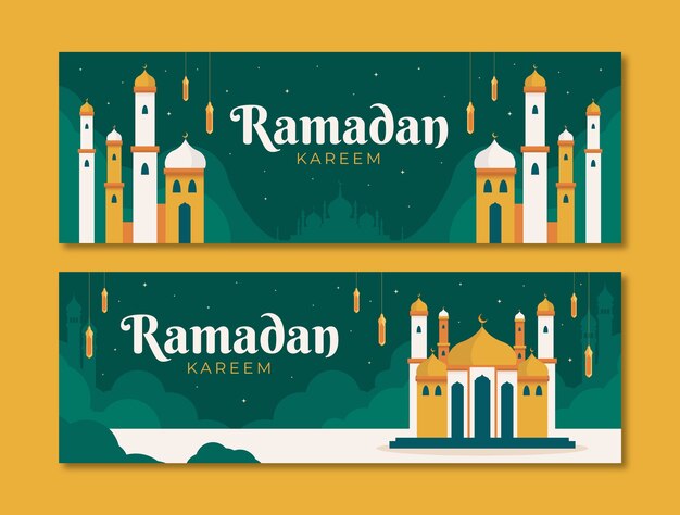 Plantilla de banner horizontal de celebración plana de ramadán