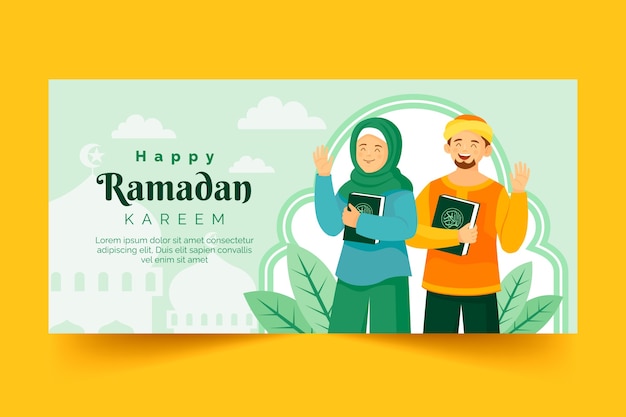 Vector gratuito plantilla de banner horizontal de celebración plana de ramadán