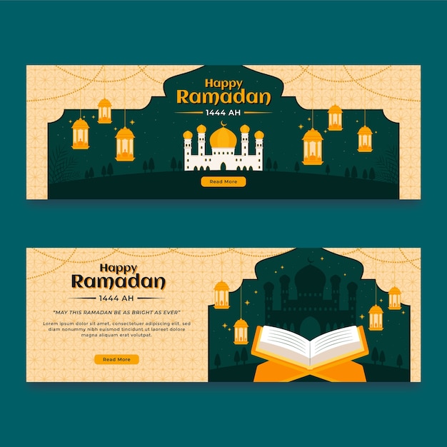 Plantilla de banner horizontal de celebración plana de ramadán