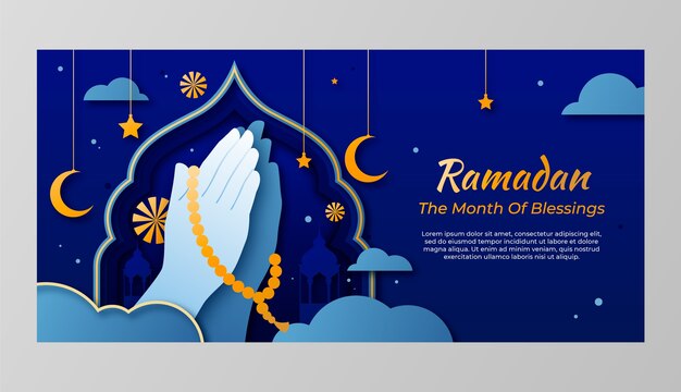 Vector gratuito plantilla de banner horizontal de celebración de ramadán de estilo de papel