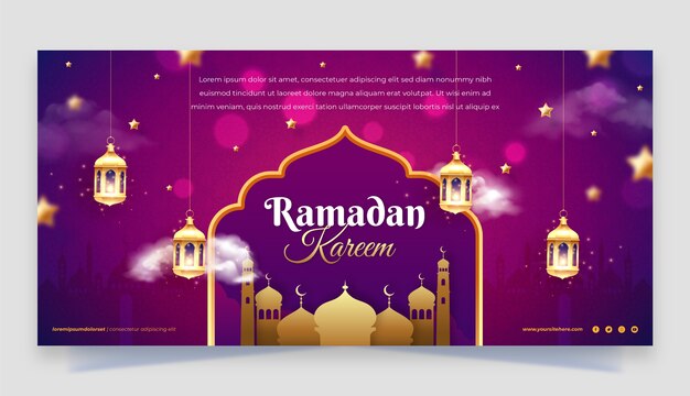 Plantilla de banner horizontal de celebración de ramadán realista