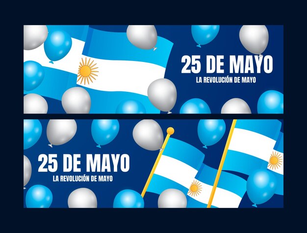 Plantilla de banner horizontal de celebración realista del 25 de mayo
