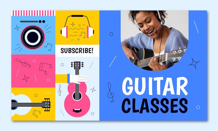 Vector gratuito plantilla de banner horizontal de clases de guitarra
