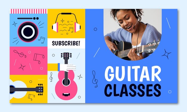 Plantilla de banner horizontal de clases de guitarra