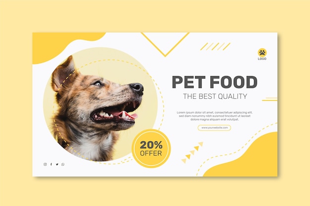 Plantilla de banner horizontal para comida para animales con perro