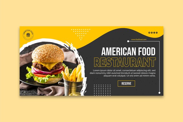 Plantilla de banner horizontal de comida rápida americana
