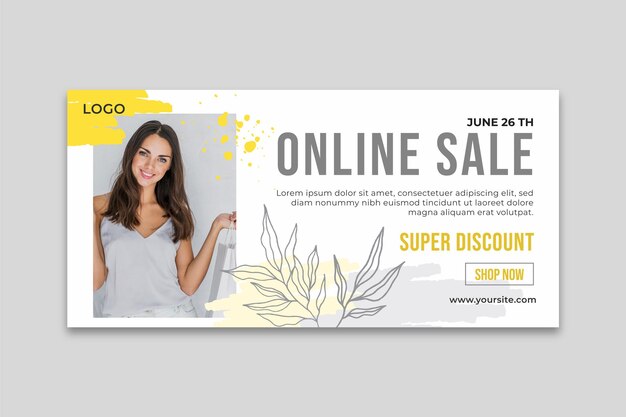 Plantilla de banner horizontal de compras en línea