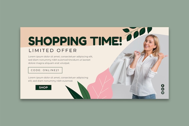 Vector gratuito plantilla de banner horizontal de compras en línea