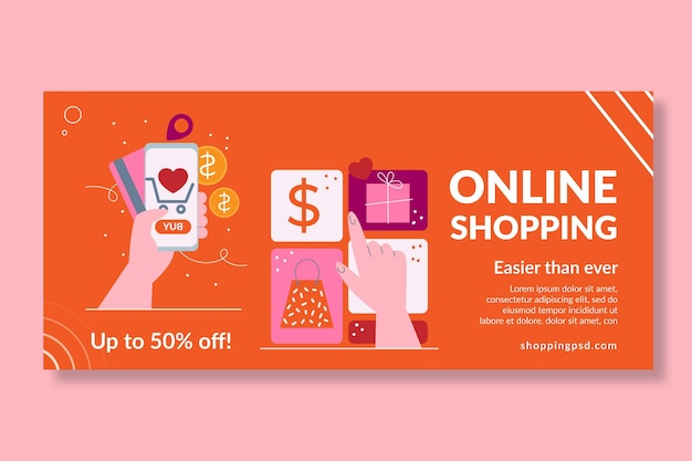 Vector gratuito plantilla de banner horizontal de compras en línea