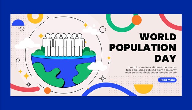 Plantilla de banner horizontal para la concientización del día mundial de la población