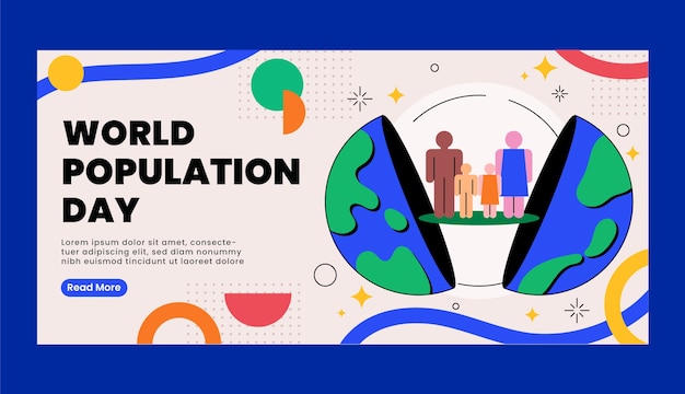 Plantilla de banner horizontal para la concientización del día mundial de la población