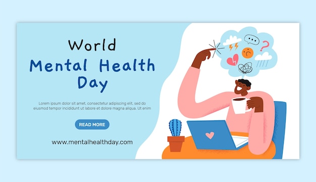 Plantilla de banner horizontal para la concientización sobre el día mundial de la salud mental