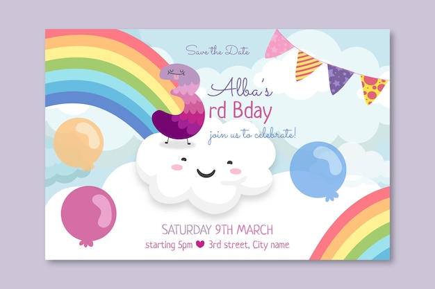 Plantilla de banner horizontal de cumpleaños infantil