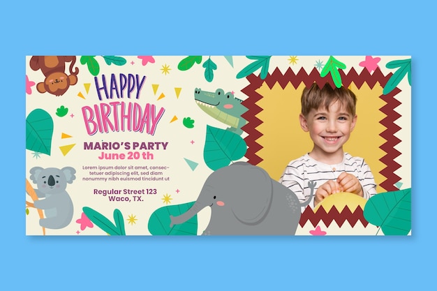 Plantilla de banner horizontal de cumpleaños infantil