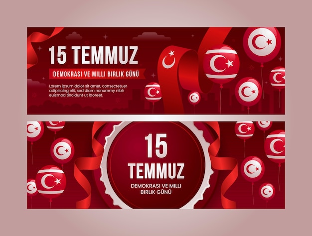 Plantilla de banner horizontal degradado 15 temmuz