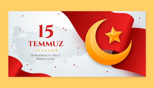 Vector gratuito plantilla de banner horizontal degradado 15 temmuz