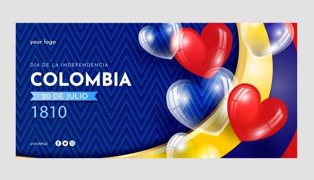 Plantilla de banner horizontal degradado 20 de julio con corazones