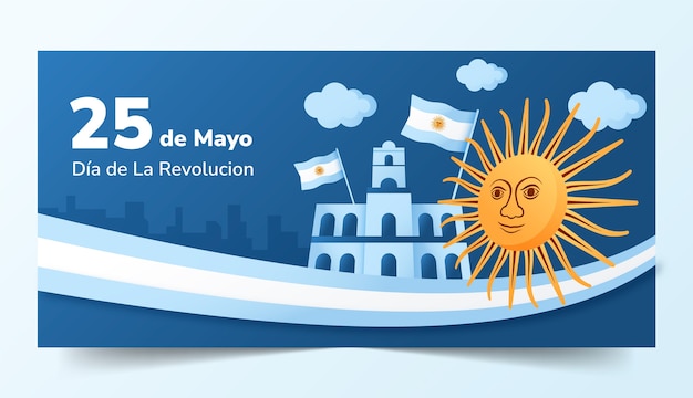 Vector gratuito plantilla de banner horizontal degradado 25 de mayo