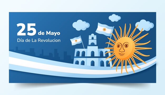 Plantilla de banner horizontal degradado 25 de mayo
