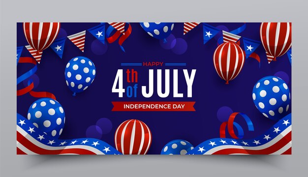 Plantilla de banner horizontal degradado del 4 de julio con globos