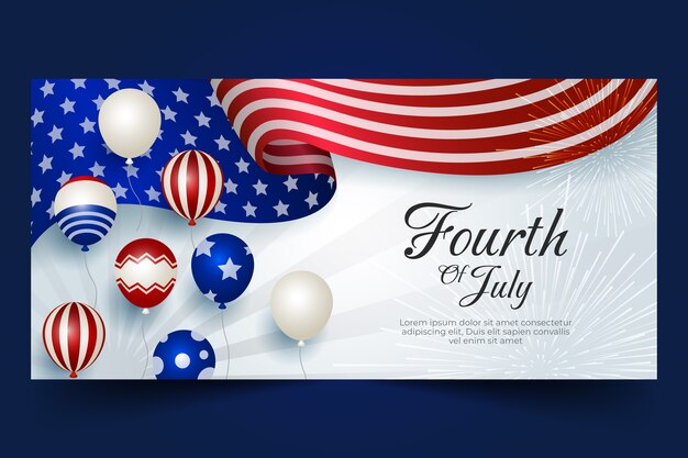 Plantilla de banner horizontal degradado del 4 de julio con globos