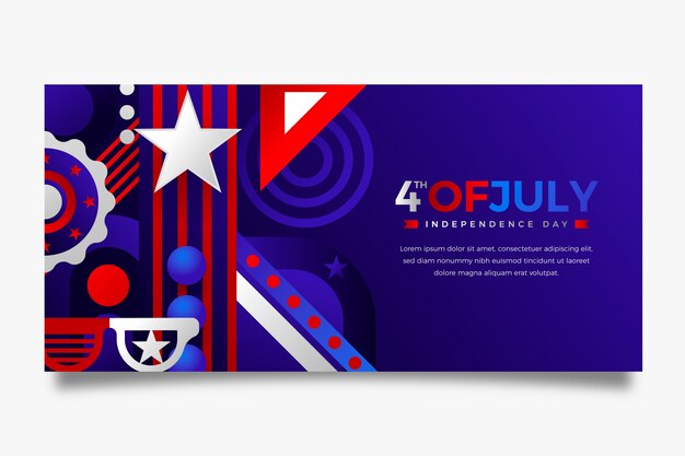 Plantilla de banner horizontal degradado del 4 de julio