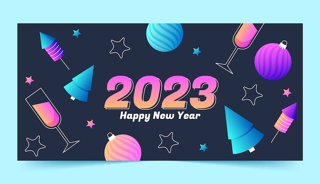 Plantilla de banner horizontal degradado año nuevo 2023