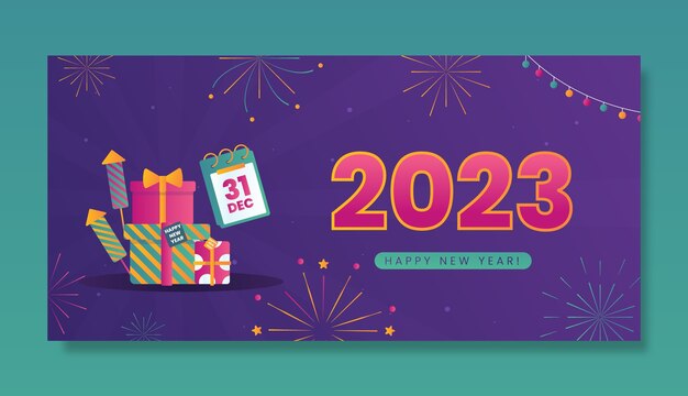 Plantilla de banner horizontal degradado año nuevo 2023