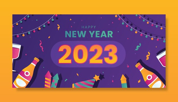 Plantilla de banner horizontal degradado año nuevo 2023