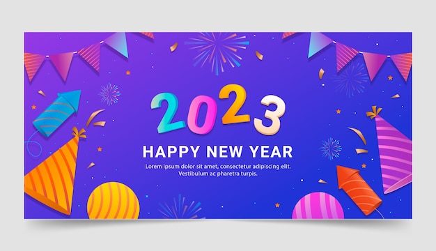 Plantilla de banner horizontal degradado año nuevo 2023