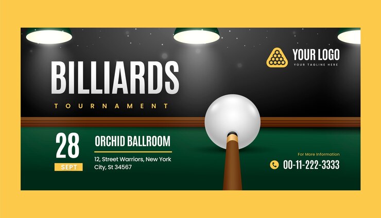 Vector gratuito plantilla de banner horizontal degradado para billar y club de billar