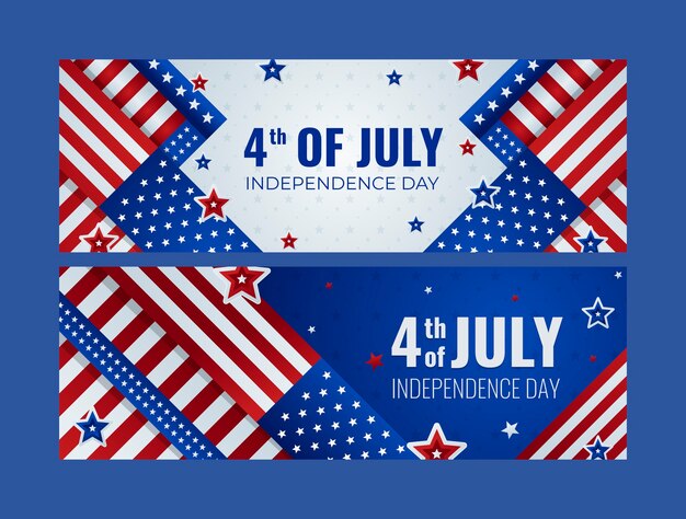 Plantilla de banner horizontal degradado para la celebración americana del 4 de julio