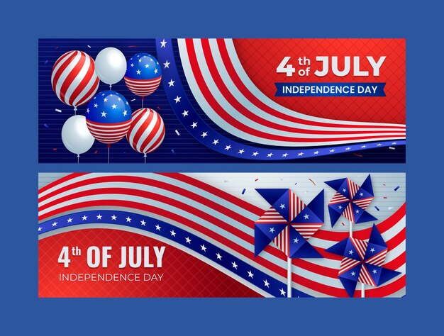 Plantilla de banner horizontal degradado para la celebración americana del 4 de julio