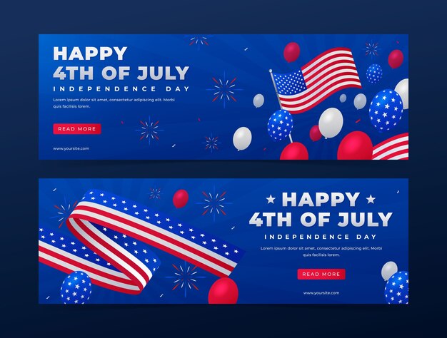 Plantilla de banner horizontal degradado para la celebración americana del 4 de julio