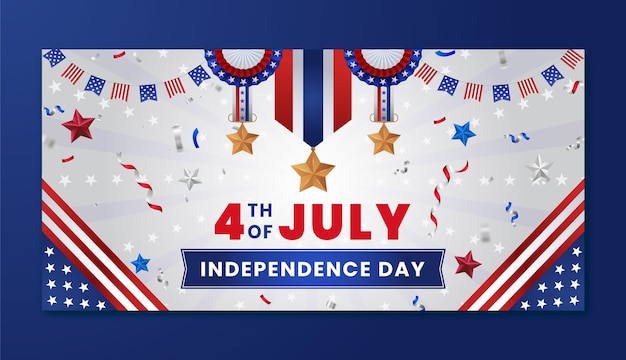 Plantilla de banner horizontal degradado para la celebración americana del 4 de julio