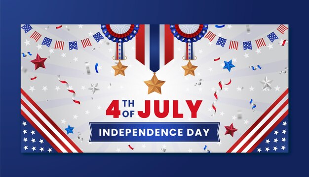 Plantilla de banner horizontal degradado para la celebración americana del 4 de julio