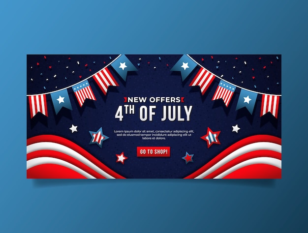 Vector gratuito plantilla de banner horizontal degradado para la celebración americana del 4 de julio